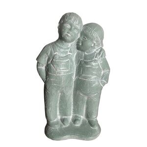 Isabel Bloom signed cement sculpture 2004 USA handmade 8 inch boys in overalls